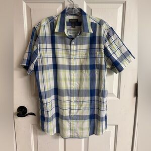 Men's Blue and Green Plaid Casual Shirt